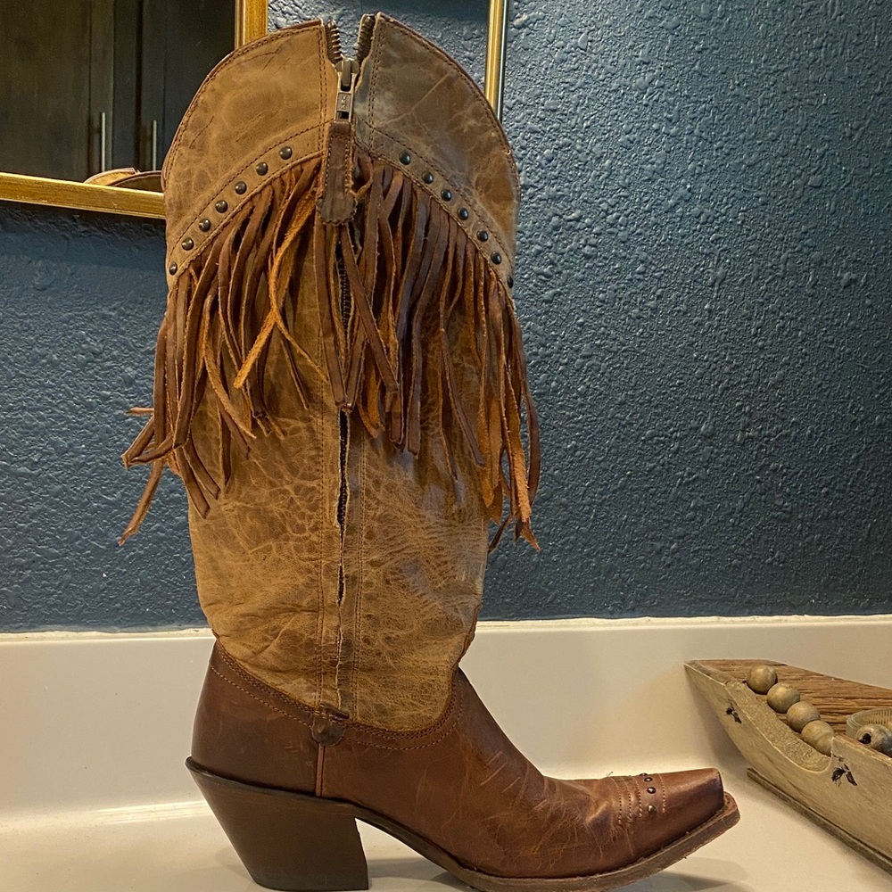 Tony Lama Brown Fringe Cowgirl Boots